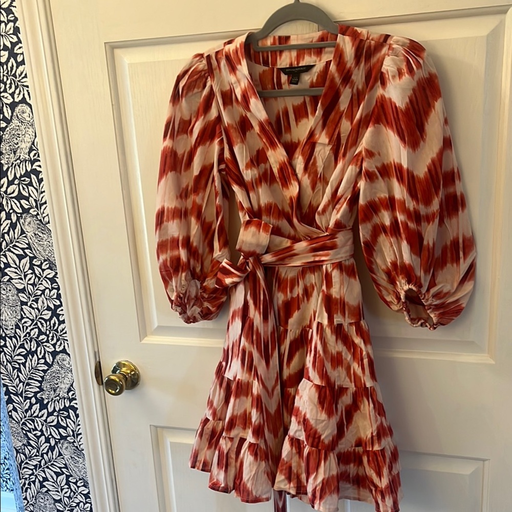 Banana Republic Burnt Orange and White Puffy Sleeve Fit and Flare Dress Size XXS